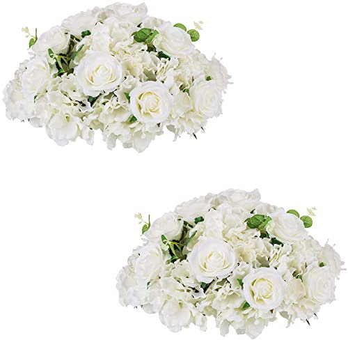 Nuptio Ramo Arreglo Bolas Flores Blancas Falsas - 2 Piezas 40cm Dimetro - Bolas Rosas para Centros Mesa - Grandes Arreglos Rosas Artificiales - Ramo Flores para Decoraciones de Bodas