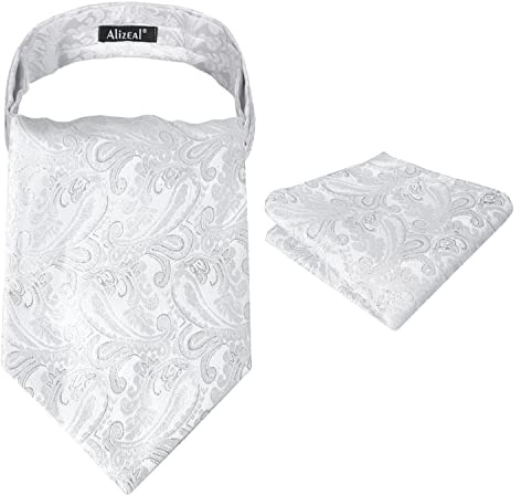 Alizeal Självknuten kravatt slips Ascot och ficknäsduk set, 139-glänsande silver, en storlek