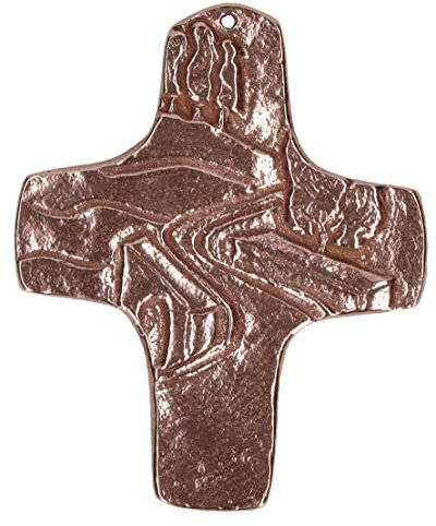 Butzon & Bercker Kommunion-Kreuz aus Bronze zum Aufhängen mit Weg-Motiv, Maße 7,5 x 9 cm, Geschenk zur Erstkommunion