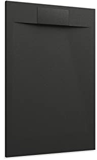 Piatto Doccia 70x120 Nero Effetto Pietra Mod. Cosmos Rettangolare in Vetroresina SMC Riducibile Piletta Inclusa e Cover In Tono Parama
