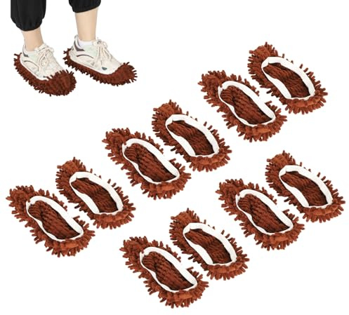 Fybida Mopa Pantuflas Cubierta de Zapatos, 10 Piezas Chenille Mopa Pantuflas Multifunción Limpieza de Pisos Zapatos Limpiador de Polvo Accesorio(Broncearse)