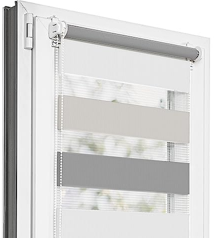 Estika Doppelrollo Klemmfix ohne Bohren - 65 cm x 220 cm - Trio: Dunkelgrau-Hellgrau-Aschgrau - 29 Stofffarben, Tag und Nacht Duo Rollo, Rollos für Fenster ohne Bohren(65 cm Stoffbreite)