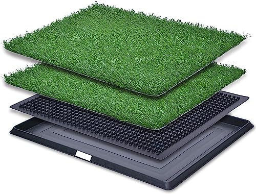 Puppy Dog Litter Training Tray with 2 Packs Dog Grass Pee Pads for Replacement, Pet Pee Pad Holder Portable Indoor Dog Toilet (40.6x50.7cm)