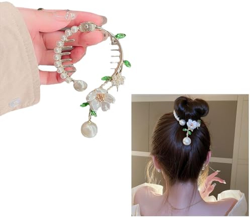 Haarklammer damen kamelienblüten perle damen metall blume haarspangen für dickes stück große fleischballkopf haarklammer