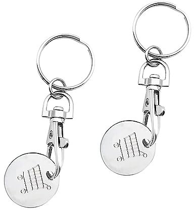 2 Pcs Metal Trolley Coin Set - Cart Token Keychains with Key Ring for Supermarket Shopping, Cart Unlocker, Unisex Party Gifts for Him & Her