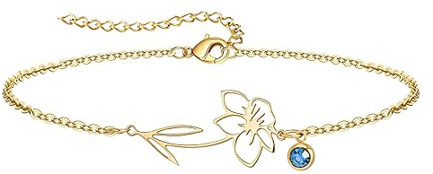 YeGieonr Armband Damen Gold, Geburtsblume＆Geburtsstein Edelstahl Armband, Goldene Armbänder für Frauen, Schmuck Geburtstagsgeschenk für Frauen Mutter Tochter