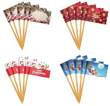 50pcs Christmas Cupcake Toppers Flag Picks, Christmas Party Decorations for Food Sandwich Muffin Cup Cake Cookies (Traditional)
