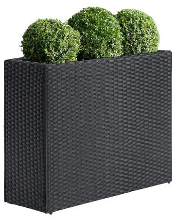 SUNNYPARK Tall Rectangular Planter with Removable Liner, All-Weather PE Rattan Large Modern Planters Indoor Outdoor Flower Plant Pots Garden Box Patio Yard Front Porch Deck