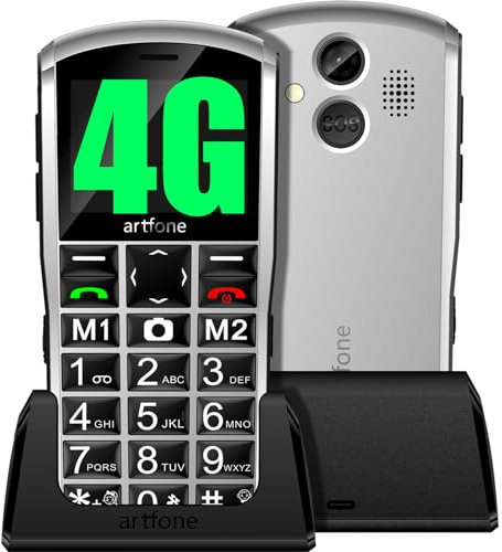 artfone A400 4G Seniorenhandy, 4G Großtastenhandy für ältere Menschen mit 2-MP-Kamera | Stereo-Lautsprecher | Zeiterfassung | SOS-Taste | USB Typ C | Ladestation | 2,4-Zoll-Display | Taschenlampe