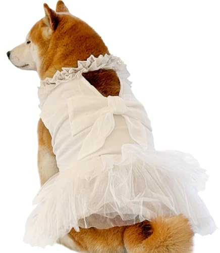 UOSIA Vestito formale per cani di taglia grande, bianco, per damigella d'onore, festa di compleanno, tutù, con tulle e fiocco, decorazione estiva per animali domestici, costume da principessa per cani