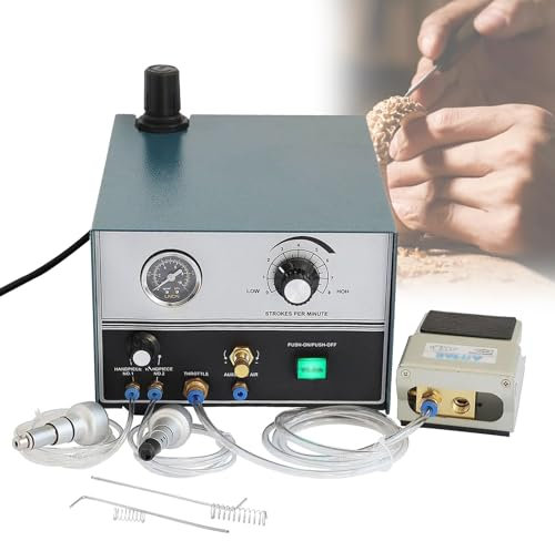 QUTBAG Máquina Grabado joyería de 60 W, máquina de Grabado neumática de Doble Cabezal con presión y Velocidad Ajustables, Herramienta multifunción para Hacer joyería con 2 Asas y Filtro