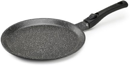 Pradel Excellence - PCUI001020 - Poêle à Crêpes Fonte d'Aluminium Premium Ø28cm - Revêtement Anti-Adhésif Façon Pierre - Manche Amovible - Tout Feu, Induction, Noir