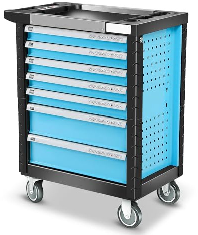 Auto Dynasty 7-Drawer Heavy-Duty Rolling Tool Trolley Tray with Ball-Bearing Slides, Corrosion-Resistant Finish, and Swivel Casters for Ultimate Workshop Organization