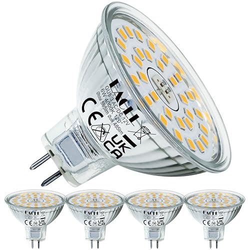 EACLL Ampoules LED GU5.3 Blanc Neutre, 6W Équivalent Halogène MR16 50W, Lot de 4, 4000K 485 Lumens Projecteur Sans Scintillement, Large Faisceau 120° Spot, Non Dimmable AC/DC 12V Lampe à Réflecteur