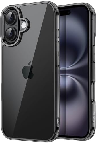 JETech Skal för iPhone 16 Plus 6,7-Tum, Icke-Gulning Stötsäker Telefon Bumper Case, Anti-Skrapa Genomskinlig Baksida (Svart)