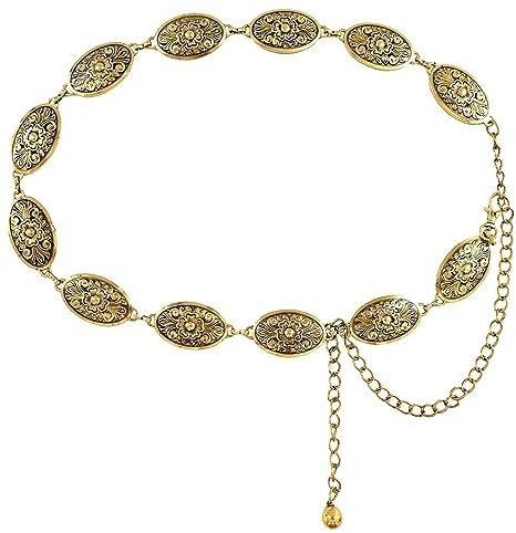 Kielsjajd Damen Concho Kettengürtel taillenkette Türkis Taille Gürtel verstellbarer Metall Western Cow-girl Gürtel für Kleid (Yellow, One Size)