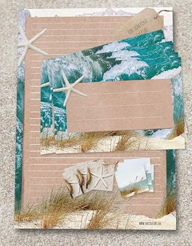 Briefpapier Der Strand - 12 Blatt A4 Papier - 6 Briefumschläge mit Verschlussaufklebern - Mehr Likes - Postpapier De Zee