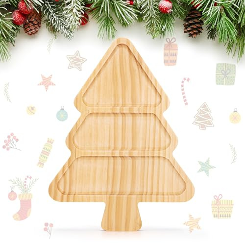WILLKOMMEN Vassoio da portata in legno natalizio, tagliere per salumi, vassoio a forma di albero di Natale per snack, antipasti, vassoio da dessert vassoio decorativo natalizio 30 x 22 x 1,5 cm