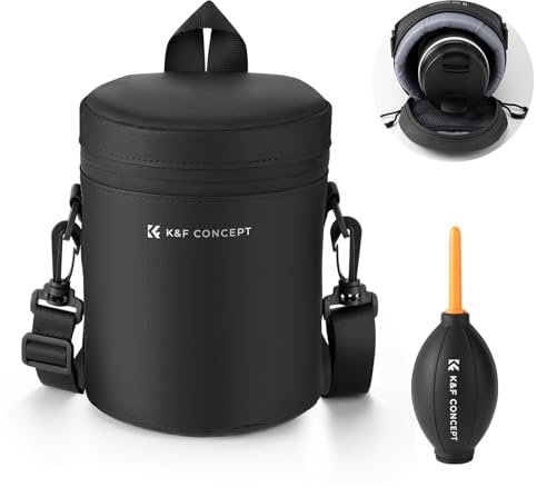K&F Concept Objektivtasche, wasserdichte Reißverschluss Objektivbeutel, Stoßfeste Objektivköcher, Allround Objektiv Tasche Kamerabeutel für DSLR SLR-Objektiv Durchmesser und Höhe unter 8x14cm, M