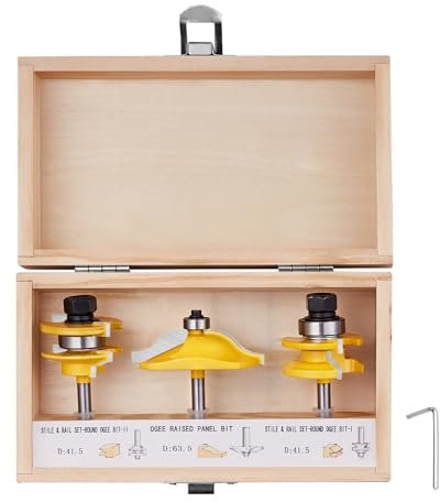 VEVOR Frese per Legno, 6,35 mm, Set di 3 Frese per Scanalature del Legno in Metallo Duro, Kit di Utensili per Lavorazione del Legno per Falegnami Professionisti, Principianti, Truciolato, Compensato