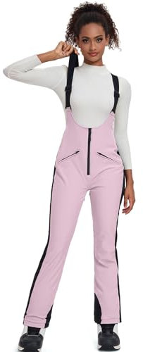 HOUZONIY Damen Skihose Hosenträgerhose Outdoorhose Wasserdicht Winddichte Slim Fit Overall Schneehose Lätzchen Snowboard Isolierte Ski Hosen Bib(Rosa L)