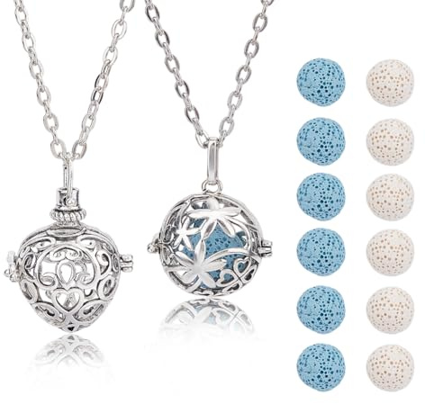 SUPerfINDINGS 2 stilar aromaterapi eterisk olja spridare halsband mässing ihålig boll diffusor halsband med justerbar kedja 26 st lavasten eterisk olja present till jul