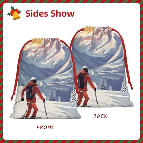 Wiederverwendbare Geschenktüten mit Ski-Motiv, Urlaubs-Geschenktüten für Frauen, Weihnachten, Geburtstage, Kordelzugbeutel
