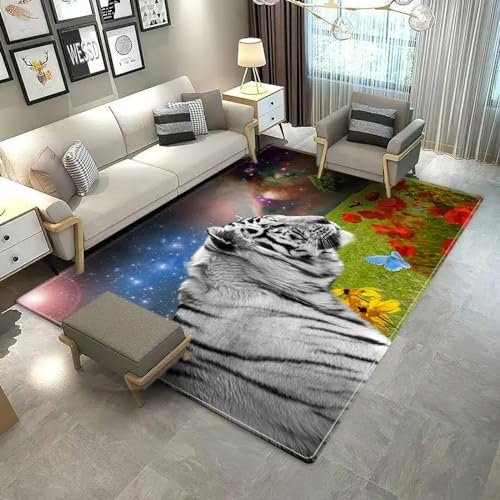 Kind Teppich 90 X 150 cm, Schlafzimmer Teppich, 3D Teppiche Wohnzimmer Teppiche Weich rutschfest Teppich Für Wohnzimmer Schlafzimmer Bettvorleger Wildtier-Tiger-8646893480