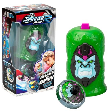 Spinner Mad 2 Shake, enkel snurra med avancerad mekanism, Roarilla, stridsleksak för pojkar och flickor +5 år, 6 olika stilar att samla, Bizak (62006323-4)