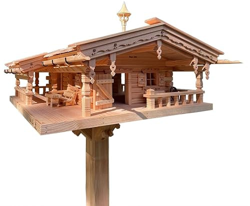 XXL Luxus VOGELHAUS VOGELHAUSVILLA Leni - GROß - inkl. Stabiler Ständer, Handarbeit, Unikat - Vogelhaus aus Echtholz -Vogelfutterhaus - Wetterfest