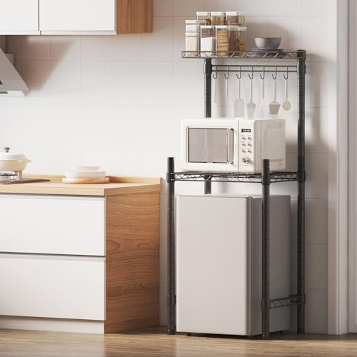 Taotigzu Étagère de Rangement au-Dessus du Réfrigérateur,Étagère de Rangement Réglable en Hauteur pour réfrigérateur et Micro-Ondes,étagère Métal Multifonctionnelle pour Cuisines et Dortoirs