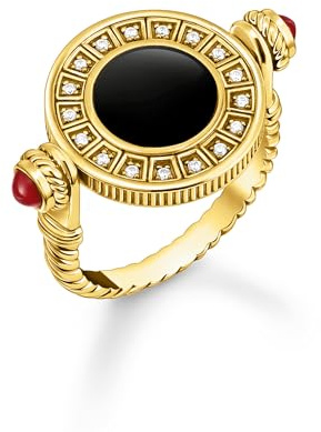THOMAS SABO Ring drehbar mit schwarzem Onyx und weißen Steinen vergoldet 925 Sterlingsilber, 750 Gelbgold Vergoldung