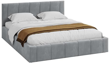 FDM Bett Florida 120x200 cm mit Lattenrost Stauraum Doppelbett Samt Trinity grau Bettkasten