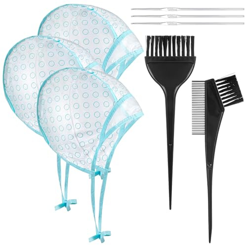 Classicseali Lot de 8 pinceaux de coloration pour cheveux, bonnet avec trous, bonnet pour crochet pour salon de coiffure, accessoires de coiffure (bleu, noir)