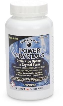 LavaTap - Black Swan Powder Crystal Drain Cleaner 1lb – Heavy Duty Drain Unblocker for Toilets, Sinks, Showers, Bathroom & Kitchen Drains – Strong Toilet Unblocker for Bad Smells & Hair Blockages 450G | Powerful powder crystal drain cleaner for sinks, showers, toilets & outdoor drains. Dissolves hair, grease & bad smells