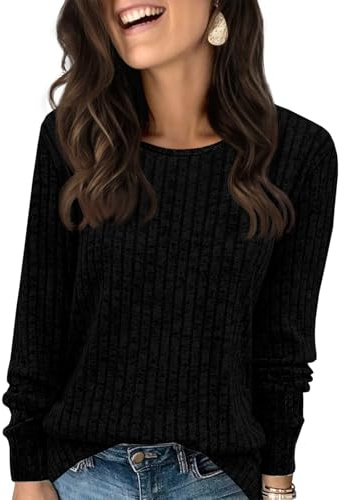 Fisoew Pull à Manches Longues pour Femme - Col Rond léger - Décontracté - Pull en Tricot - Coupe Ample