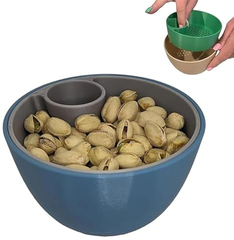 Dual-Chamber Pistachio Bowl Set with Shell Storage Holder, Double Dish Pistazien Schüssel, Double-Dish Servierschale mit Schalenspeicher, Snack-Servierschale für Erdnüsse, Pistazien, Nüsse (Blau)