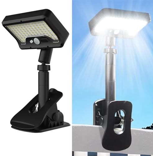 Lampe solaire d'extérieur à clipser - 92 LED - Détecteur de mouvement - Luminosité de 600 lm - Noir - Réglable à 360 degrés - 3 modes - Étanche - Pour terrasse, gouttière, piscine, arbre, revêtement