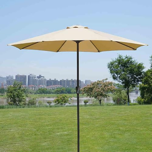 Parasol d'extérieur de 2,7 m, parasol à 8 baleines avec manivelle, parasol de plage pour balcon, grand parasol de jardin (kaki) – Parfait pour l'extérieur