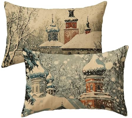 Outdoor Kissen Braun Kissenbezug 30x50 cm 2er Set Wasserfest Leinen Sofakissen Kissenbezüge Winter Sommer Kissenhüllen mit Verdecktem Reißverschluss kopfkissen für Garten Terrassen Balkon Deko y-499