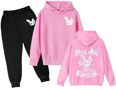 Ensemble Jogging Enfant Fille Sweatshirt+Pantalon de Sport Sports Sweat Capuche Pantalons Joggers Automne Sportwear d'Entraînement Décontracté Sweats Survêtement Jeans Cadeau et Ado 3-14 Ans