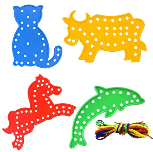 Cosysparks Fädelspiel für 2-5 Jahre Olds, 4-Pcs Kleinkind Faden Spielzeug Nette und Helle Tiere Schnüren Spielzeug Kleinkind Reise Spielzeug Feine Motor Fähigkeiten Spielzeug Geschenk für Kinder