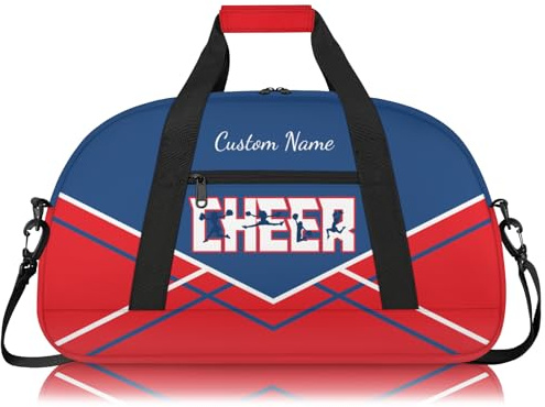 Cheerleading Seesack für Mädchen, personalisierbar, wasserdicht, Sporttasche für Cheer, Fitnessstudio und Reisen, Blau / Weiß / Rot, Carry-On 20-Inch, Cheer Bag für Mädchen