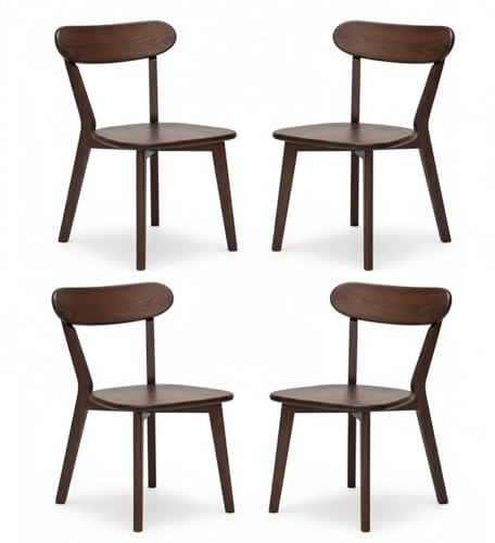 Esszimmerstühle aus Holz, Eiche, 2er-/4er-Set, Küchenstuhl aus 100% Massivholz mit abgerundeten Kanten und gebogener Rückenlehne, perfekt für Café, Restaurant Walnut,4 Piece