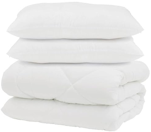 Eleganz Coperta con cuscino, 3 pezzi, colore bianco, in microfibra e piume, set copripiumino per una casa accogliente, traspirante e facile da pulire