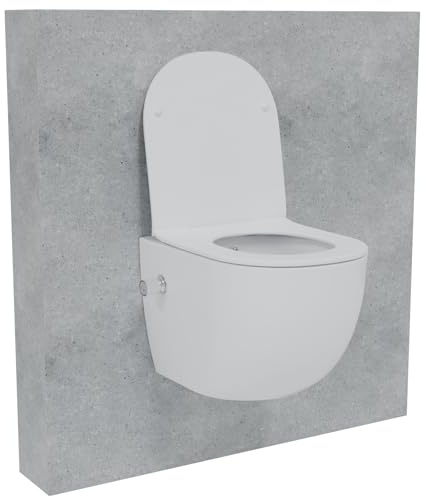 HAGO 24 | WC suspendu | bidet | blanc | sans bord | chasse tornade | Softclose | Abattant de WC | Duroplast | 2 en 1 | Effet lotus | Céramique | Montage mural | 54 cm | Long