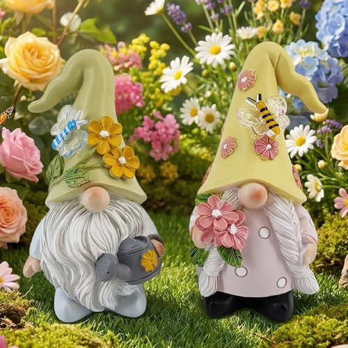 KBIBCK 2er Set Deko-Figur Wichtel, Gartenzwerge, Gartenfiguren aus Harz Wasserfest, Lustiger Garten Zwerge für Balkon Garten Terrasse & Rasen Lustige Geschenke