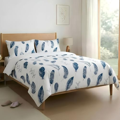Etrexonline Juego de Funda Nórdica 4 Piezas para Cama 180 - Funda Edredón 240x260 cm, Sábana Bajera 180x200+30 cm, 2 Fundas de Almohadas 50x80 cm - Microfibra Suave y Transpirable - Pluma Azul