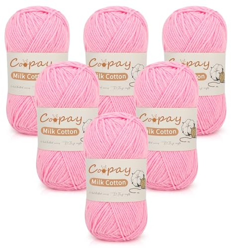 Coopay Crochet Yarn Set 6×40g, Soft 4ply Milk Cotton Yarn for Crochet & Knitting, Double Knitting Yarn Acrylic Wool, Ideal for Beginners DIY Baby Blankets, Socks, Scarves Amigurumi (Pink)