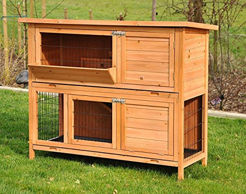 Kaninchenstall Hasenstall Meerschweinchen Kleintierkäfig Bommel Natur, mit Heuraufe, wetterfest, 122 x 50 x 103 cm